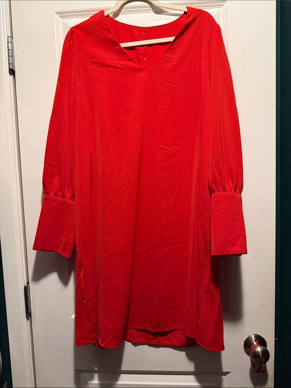 Vibrant Red Long Sleeve V-Neck Shift Dress